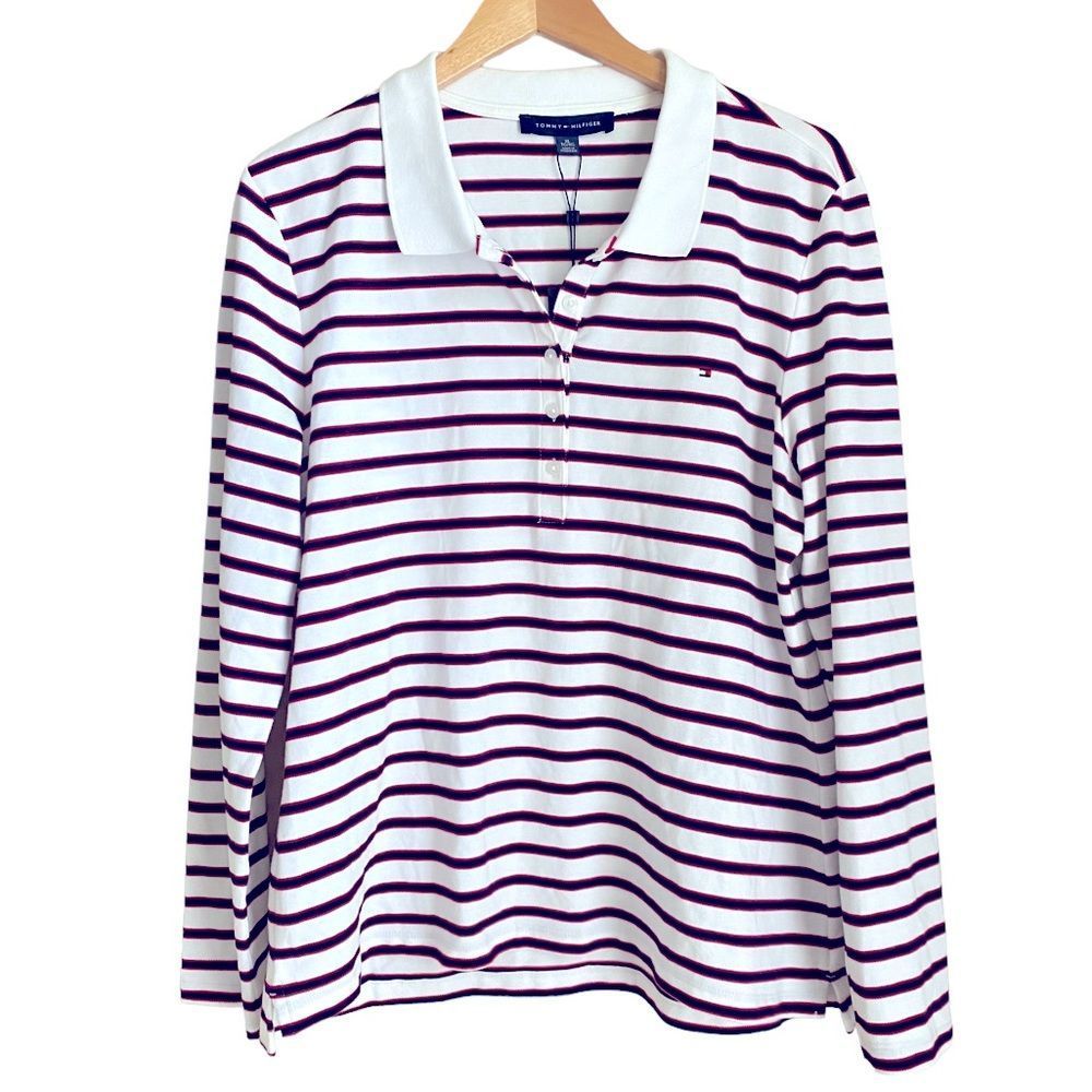 Tommy Hilfiger Purple and White Striped Long Sleeve Tee